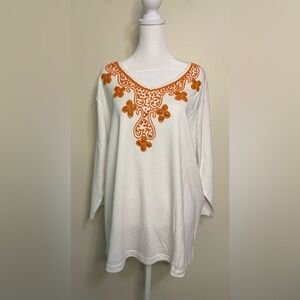 Quacker Factory Women’s Embroidered Shirt Top 3/4 Sleeves V- Neck Size 2XL.NWOT